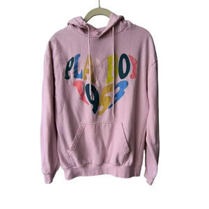 PLAYBOY Women's Pullover Pink Hoodie Sweatshirt, Medium